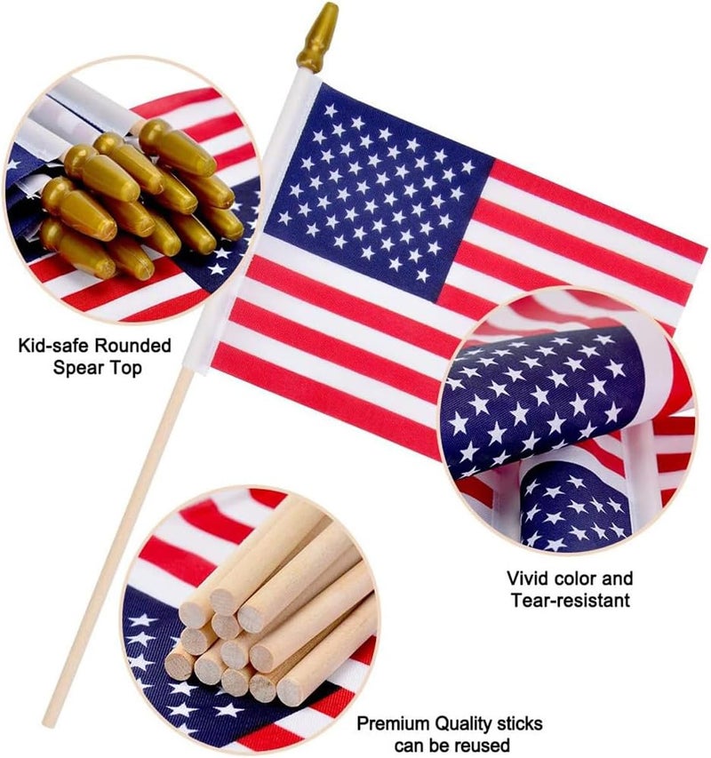 Uelfbaby 6 Pcs 4x6 Inch Small American Flags on Stick, Mini Handheld US Flags with Kid-Safe Spear Top,Yard Garden Flags For Outside, Memorial Day,Independence day Decor,Patriotic Decorations - Image 2